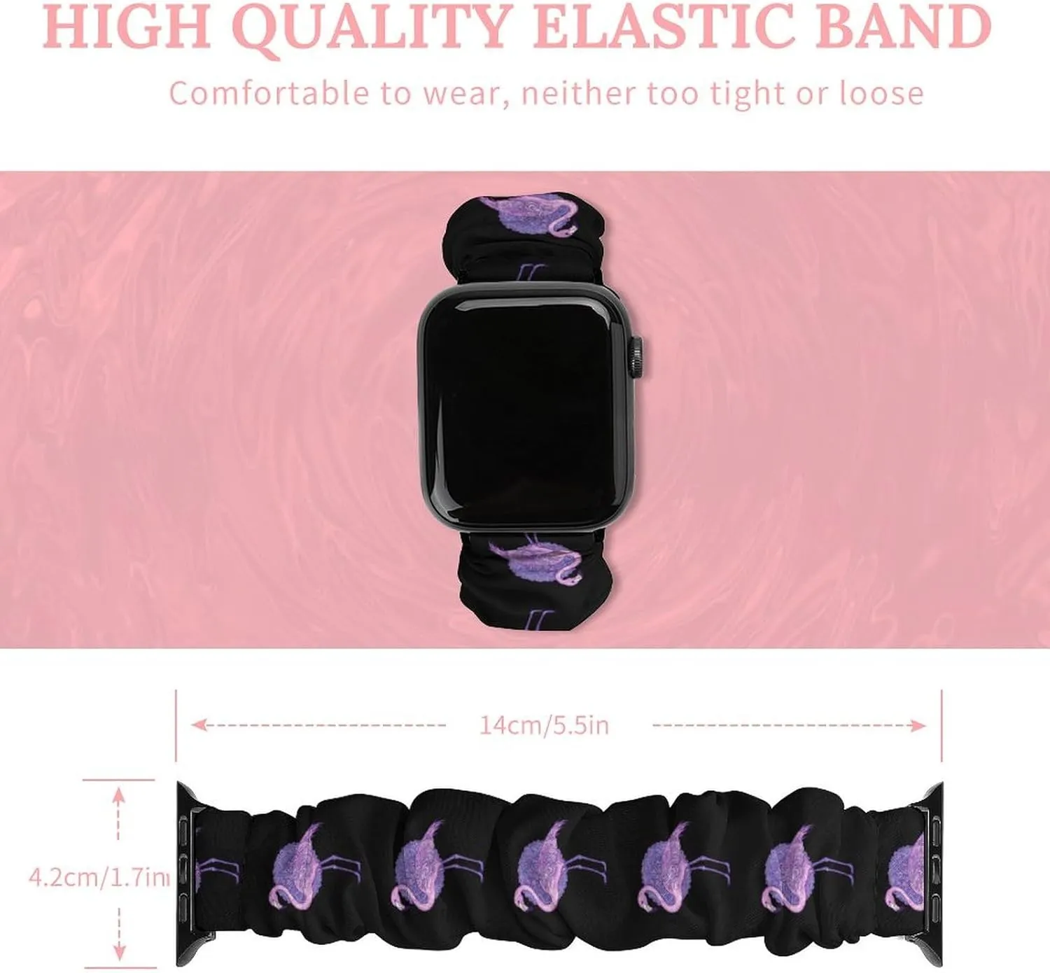 Flamingos Purple Floral Fashion Watch Strap Scrunchies Wristbands Compatible With IWatch Series