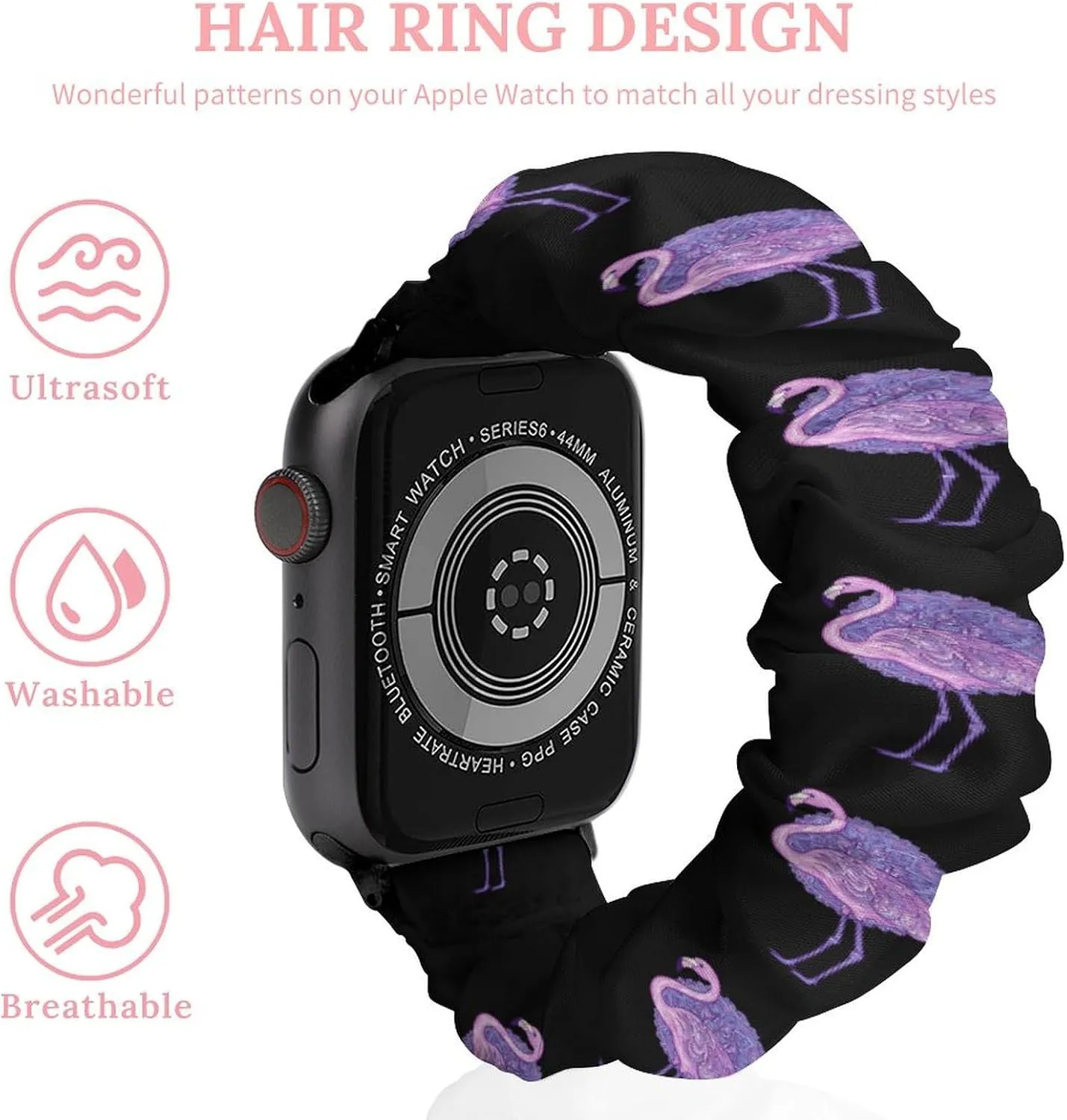 Flamingos Purple Floral Fashion Watch Strap Scrunchies Wristbands Compatible With IWatch Series
