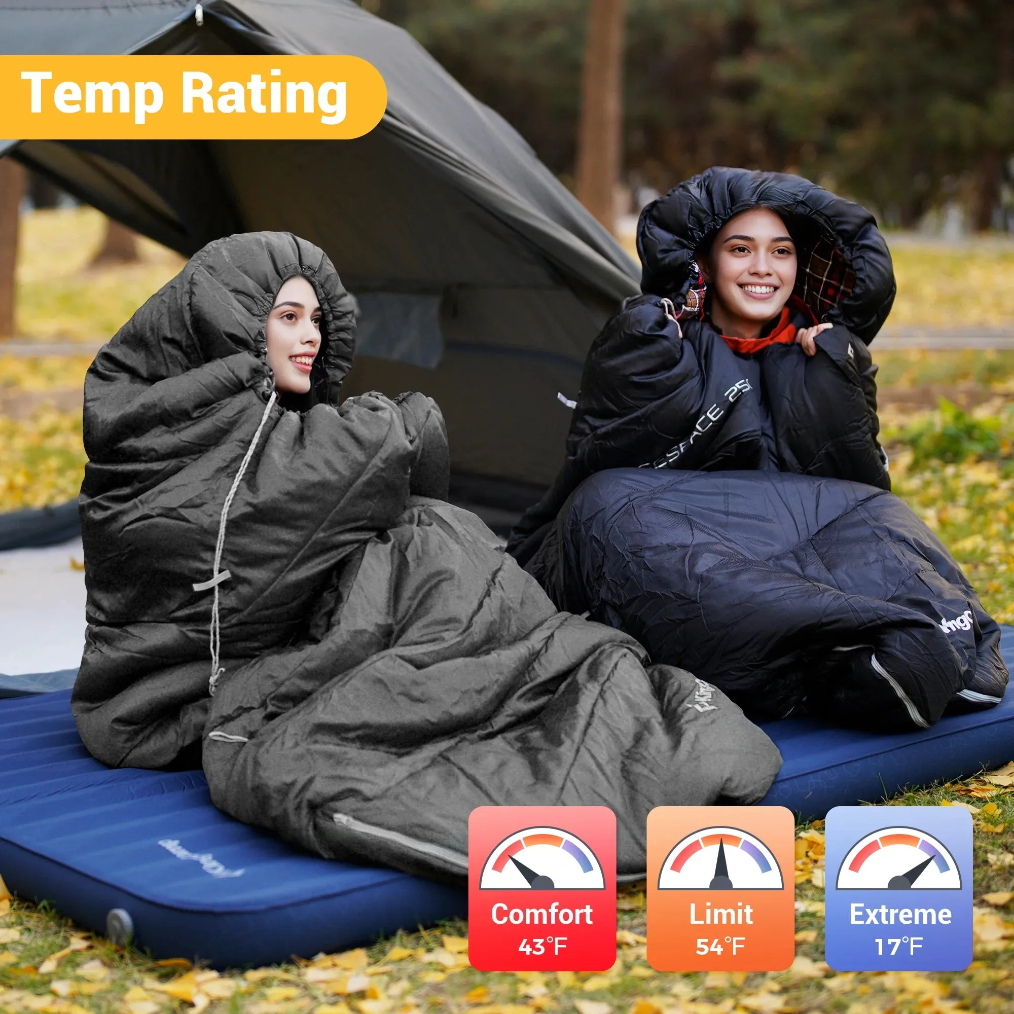 Flannel Design Weatherproof Adult Bag with 3-Season Sleeping & Tall Big - Lining, Professional-grade (Black) XL Camping Members-only deal & Lightweight, for 17.6℉-54℉ Backpacking, Comfort