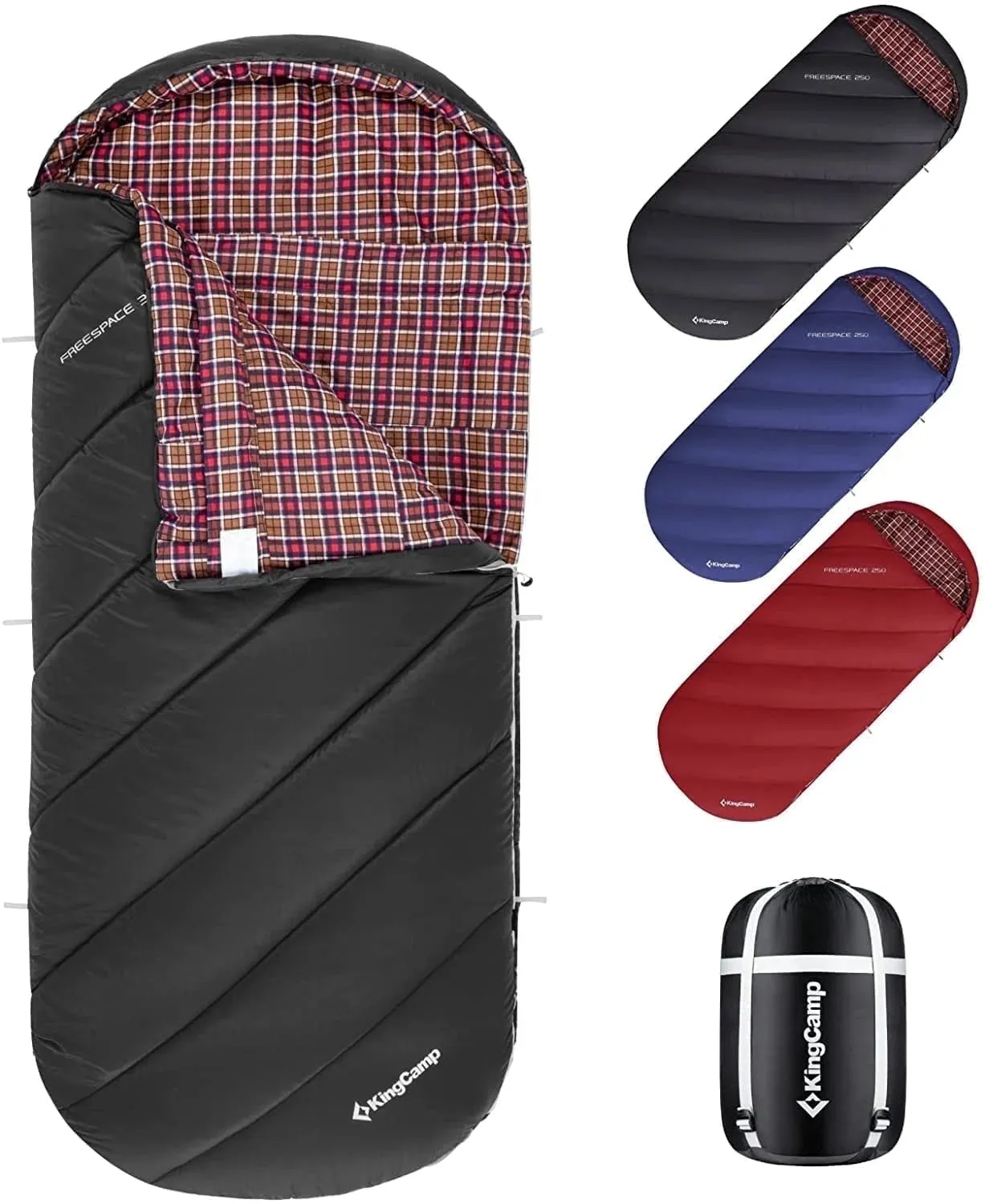Flannel Design Weatherproof Adult Bag with 3-Season Sleeping & Tall Big - Lining, Professional-grade (Black) XL Camping Members-only deal & Lightweight, for 17.6℉-54℉ Backpacking, Comfort