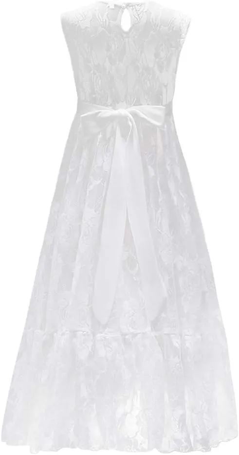 Flower Girls Lace White First Communion Dress Wedding Bridesmaid Party Christening Princess Aline Boho Rustic Dance Gown