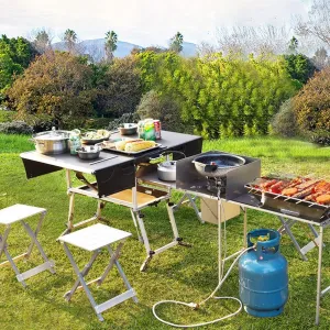 Folding Portable Grill Table with 37'' Main Tabletop, Aluminum Quick Set-up, Outdoor Mobile Kitchen Food Prep Station for Picnic Tailgating RV Backyard (Color : Package 4)