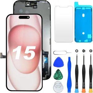 for iPhone 15 Screen Replacement, 6.1'' 3D Touch True Tone Screen for iPhone 15 Touch Display Digitizer Assembly with Repair Tools for iPhone LCD(A3090, A2846, A3089, A3092)