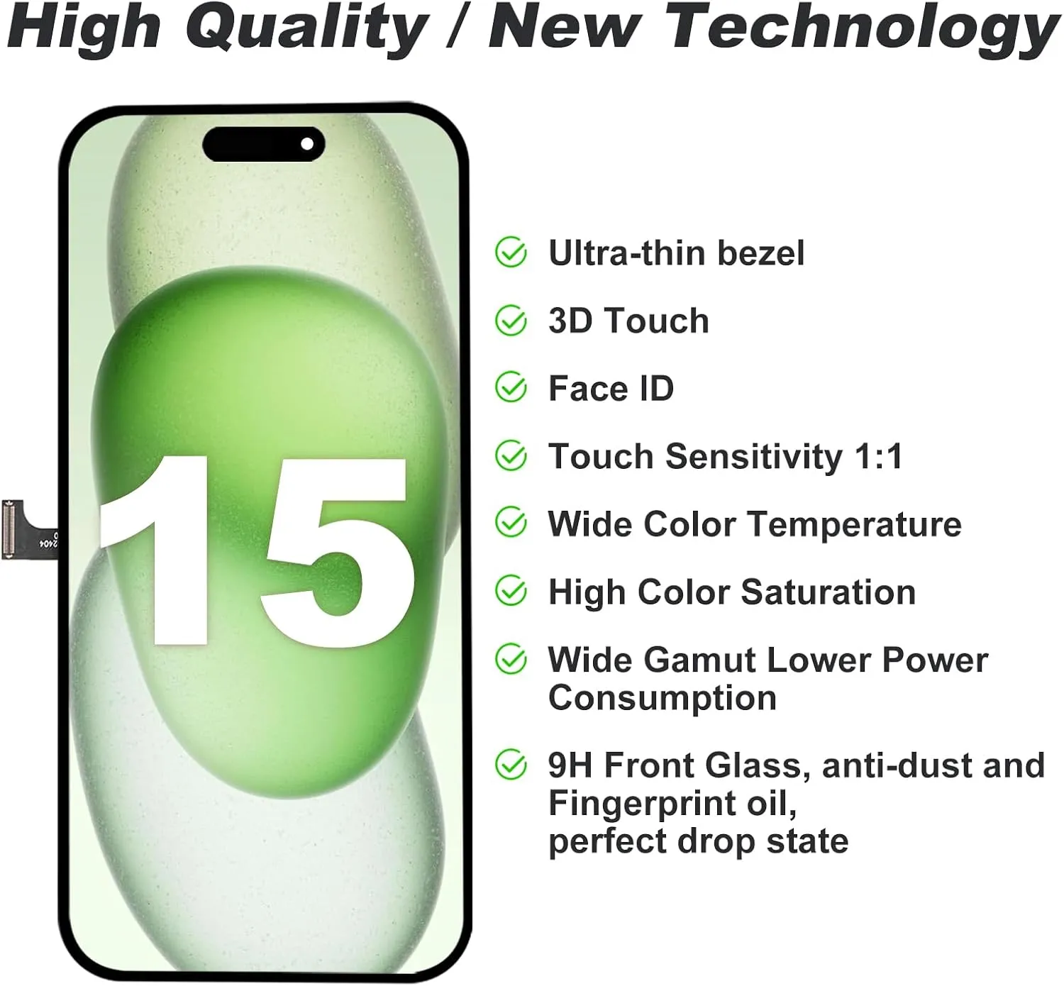 for iPhone 15 Screen Replacement, 6.1'' 3D Touch True Tone Screen for iPhone 15 Touch Display Digitizer Assembly with Repair Tools for iPhone LCD(A3090, A2846, A3089, A3092)