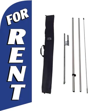 For Rent Real Estate Advertising 6 Feet Feather Flag with Travel Bag Flag Pole Kit and Ground Spike (Blue)