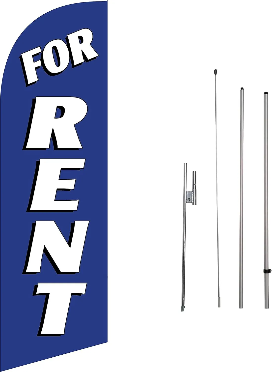 For Rent Real Estate Advertising 6 Feet Feather Flag with Travel Bag Flag Pole Kit and Ground Spike (Blue)