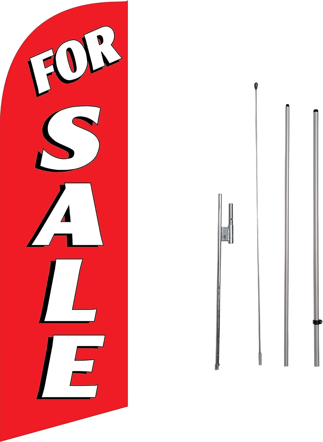 For Sale Real Estate Advertising 6 Feet Feather Flag with Travel Bag Flag Pole Kit and Ground Spike (Red)