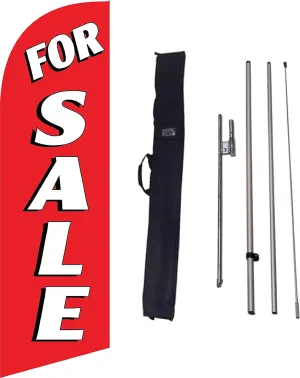 For Sale Real Estate Advertising 6 Feet Feather Flag with Travel Bag Flag Pole Kit and Ground Spike (Red)