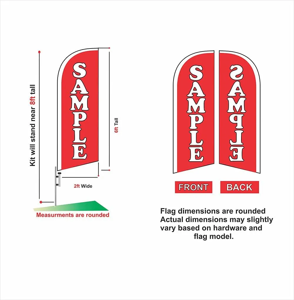 For Sale Real Estate Advertising 6 Feet Feather Flag with Travel Bag Flag Pole Kit and Ground Spike (Red)