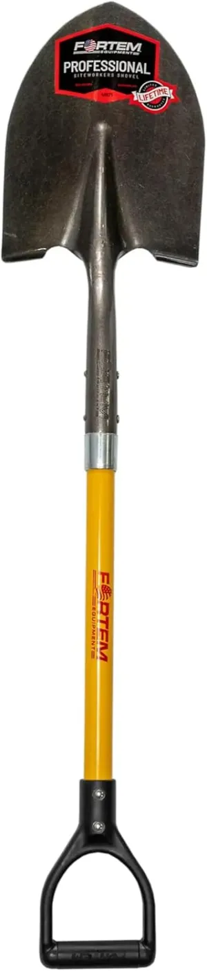FORTEM Professional Pointed Shovel with 36" Fiberglass Handle and D-Grip