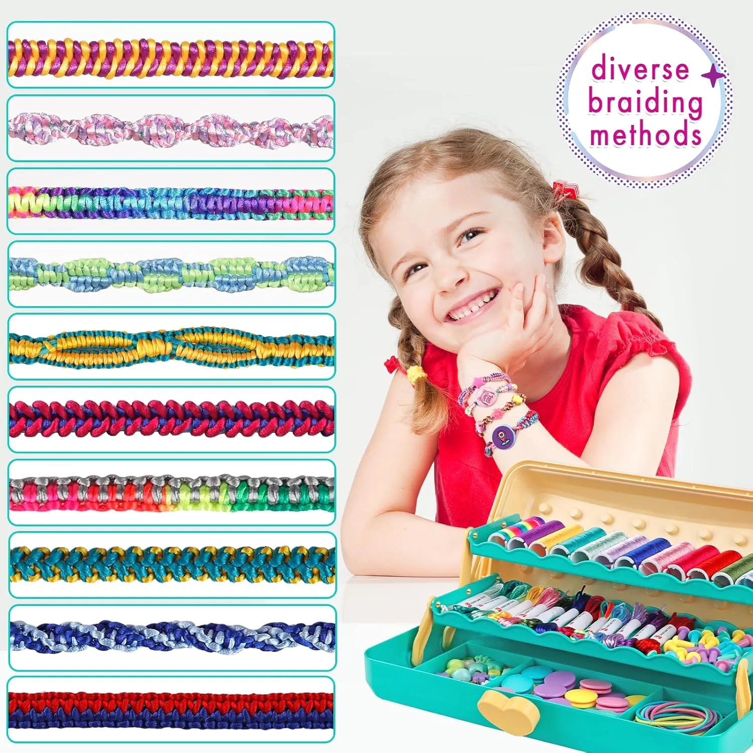 Friendship Bracelet Making Kit with Storage Box,DIY String Bracelet Arts and Craft for Girls Aged 8-12,Kids' Travel Activity Toy Set,Easter Birthday Gifts for Ages 6 7 8 9 10 11 12 Year Old Blue