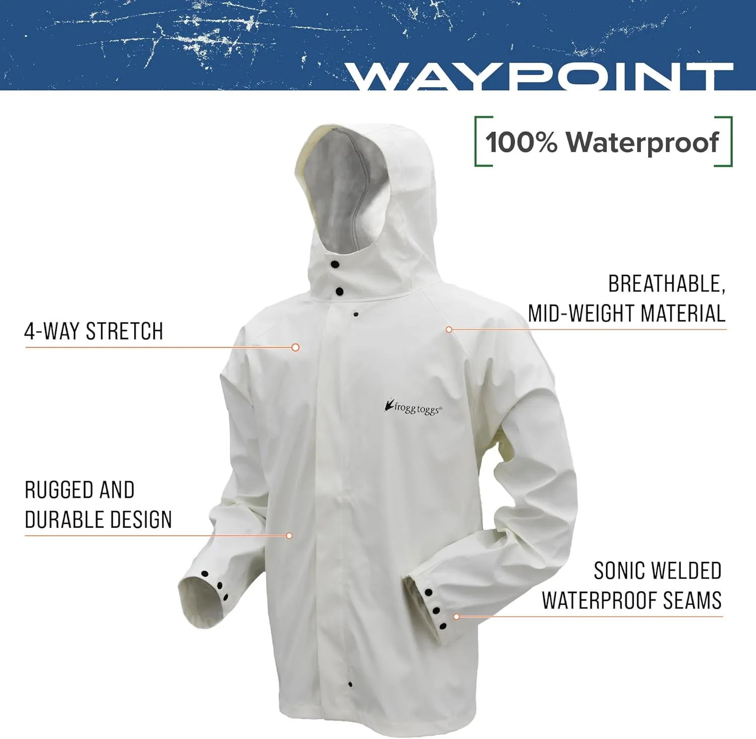 FROGG TOGGS Men's Waypoint Angler Waterproof, Durable Jacket with 4-Way Stretch