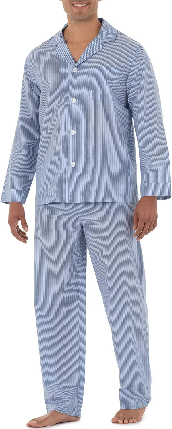 Fruit of the Loom mens Long Sleeve Broadcloth Pajama Set
