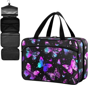 Fustylead Neon Colors Butterflies Silhouette on Black Background Large Medical Supplies Organizer Bag with Zipper Empty First Aid Bag Trauma Kit for Traveling Hiking Camping