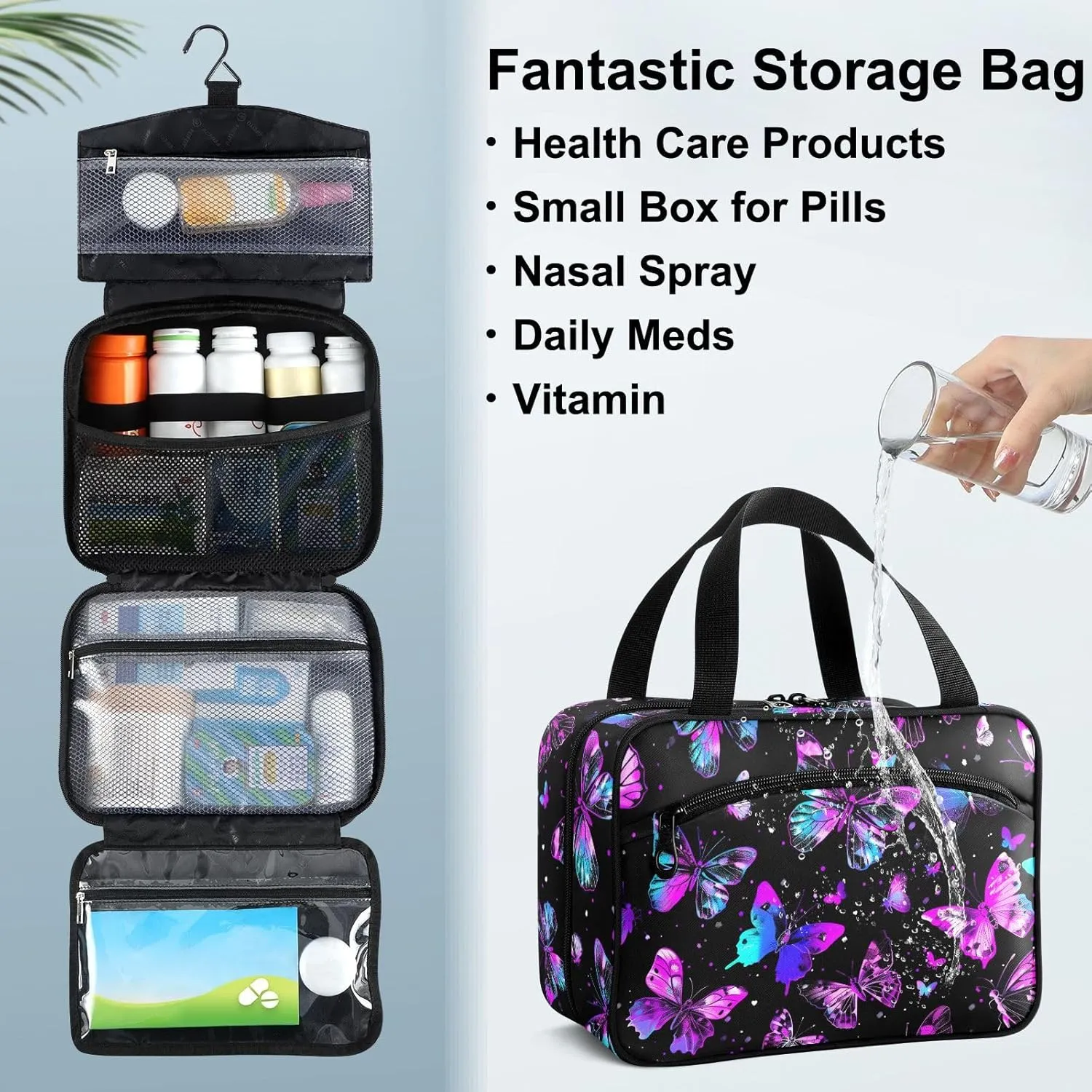 Fustylead Neon Colors Butterflies Silhouette on Black Background Large Medical Supplies Organizer Bag with Zipper Empty First Aid Bag Trauma Kit for Traveling Hiking Camping