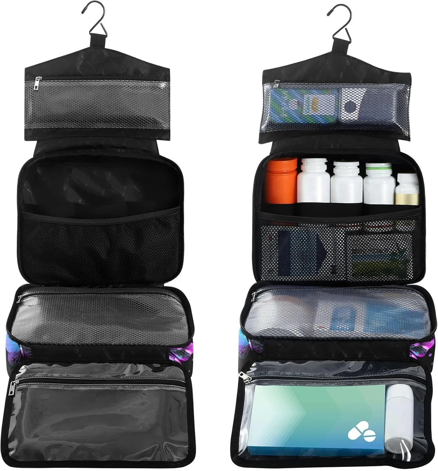 Fustylead Neon Colors Butterflies Silhouette on Black Background Large Medical Supplies Organizer Bag with Zipper Empty First Aid Bag Trauma Kit for Traveling Hiking Camping