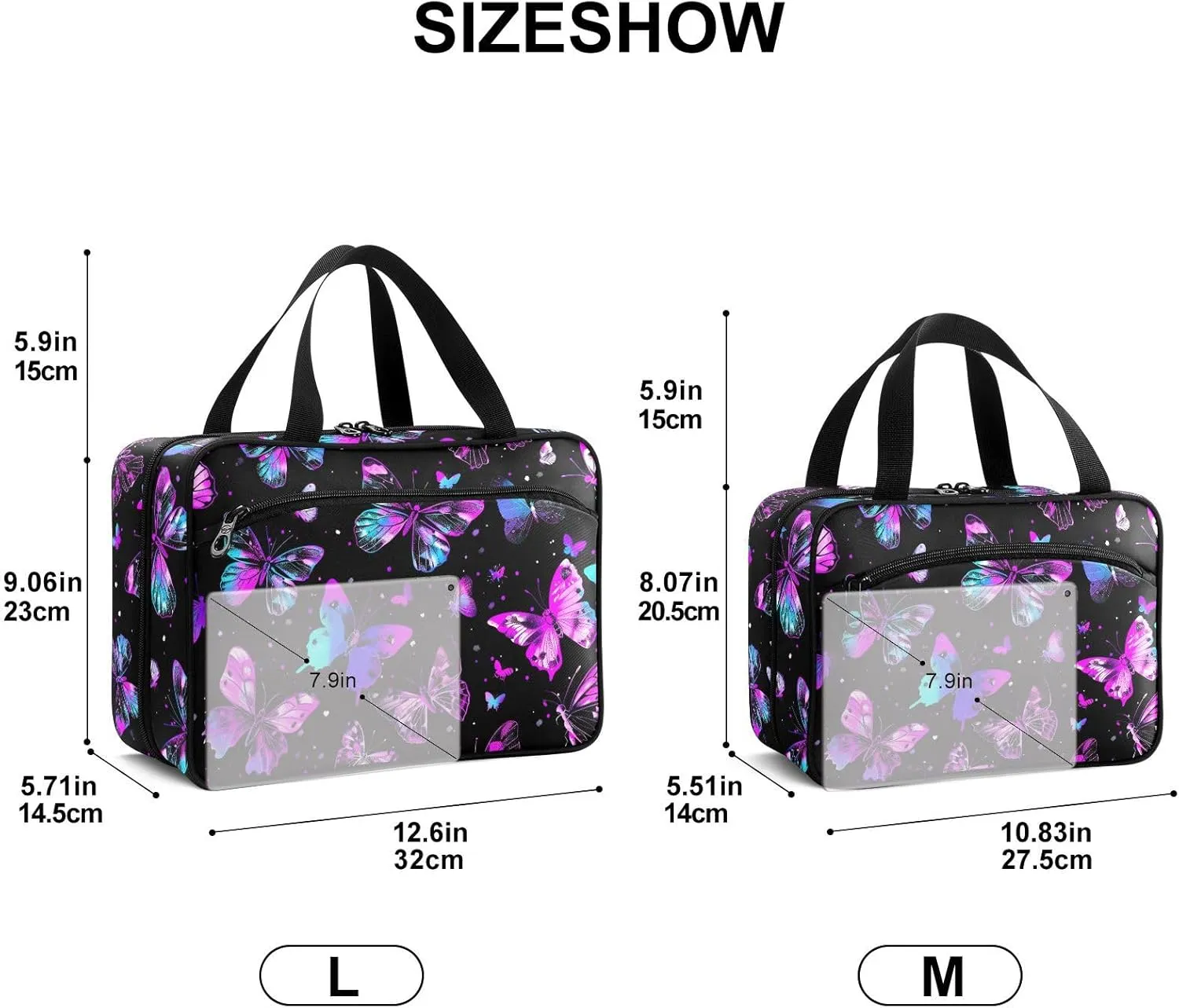 Fustylead Neon Colors Butterflies Silhouette on Black Background Large Medical Supplies Organizer Bag with Zipper Empty First Aid Bag Trauma Kit for Traveling Hiking Camping