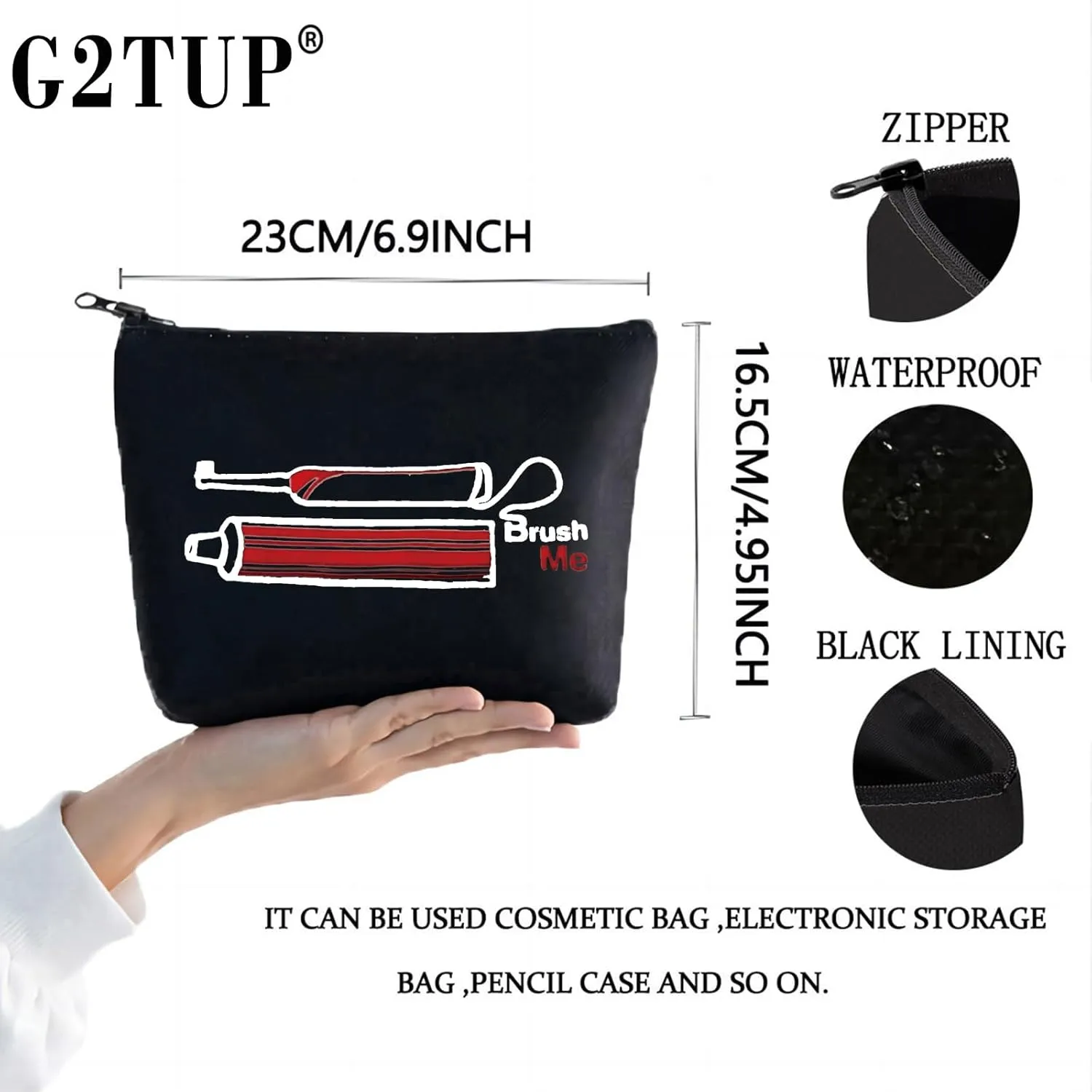 G2TUP Novelty Travel Toothbrush Holder Brush Me Canvas Travel Dopp Kit Toothpaste Organizer Toiletries Bag (Brush Me Black Bag)