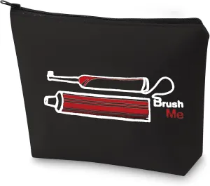 G2TUP Novelty Travel Toothbrush Holder Brush Me Canvas Travel Dopp Kit Toothpaste Organizer Toiletries Bag (Brush Me Black Bag)