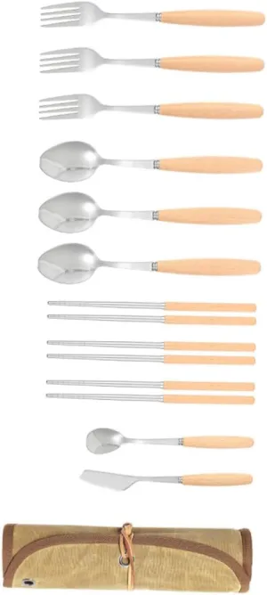 GANAZONO 1Set Portable Stainless Steel Utensil Kit Travel Utensils for Camping Bbq Outdoor Dining Lightweight Easy to Clean for Campfire Cooking Picnic Essentials