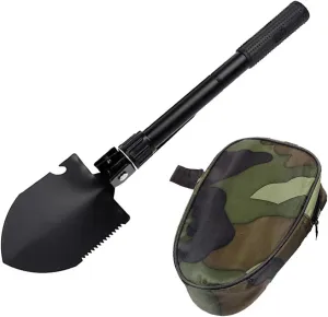 Garden Tools Military Portable Folding Shovel Multifunction Stainless Steel Survival Spade Trowel Camping Outdoor Cleaning Tool(Black)