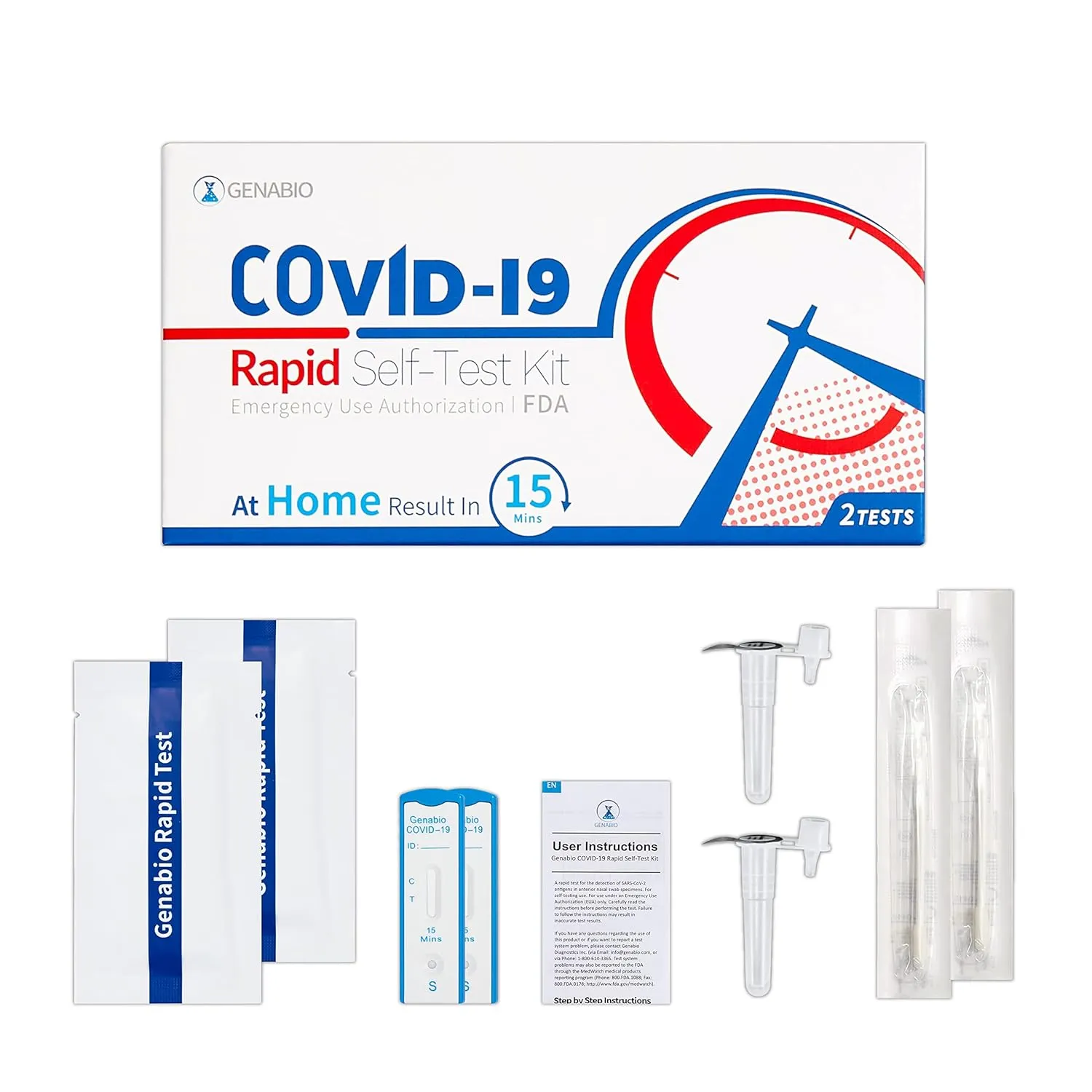 Genabio COVID-19 Rapid Self-Test Kit, (102 Packs, 2 Tests Each), 15 Min Results, FDA EUA Authorized, OTC COVID Test, HSA/FSA Eligible, Home Nasal Swab Test