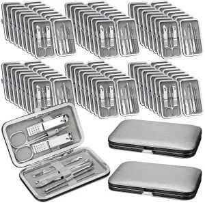 Geosar 50 Set Travel Manicure Kit Nail Clippers Pedicure Professional Nail Care Tools Stainless Steel Grooming Nail Set with Portable Travel Case Gifts for Family(Sliver)