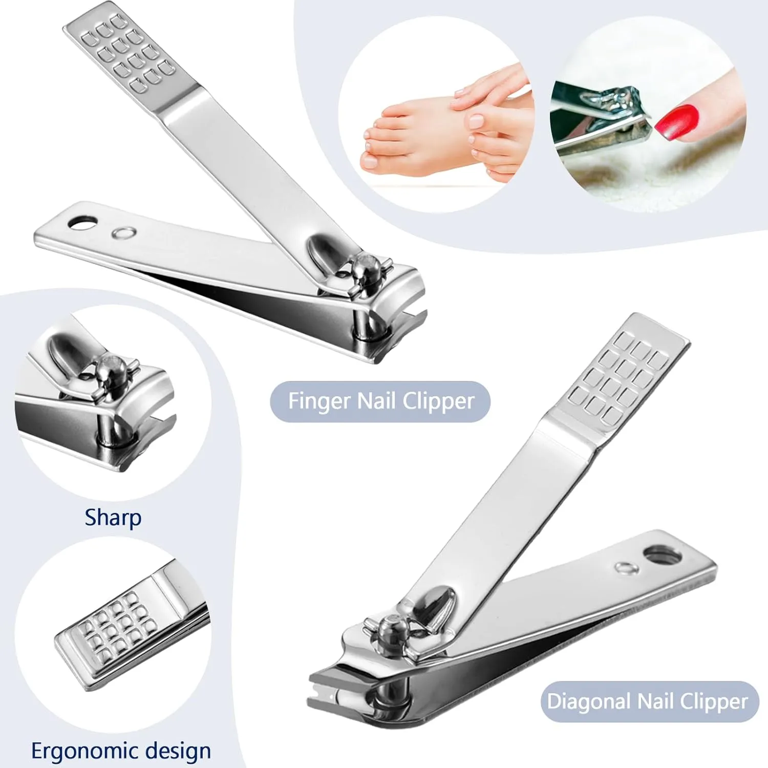 Geosar 50 Set Travel Manicure Kit Nail Clippers Pedicure Professional Nail Care Tools Stainless Steel Grooming Nail Set with Portable Travel Case Gifts for Family(Sliver)