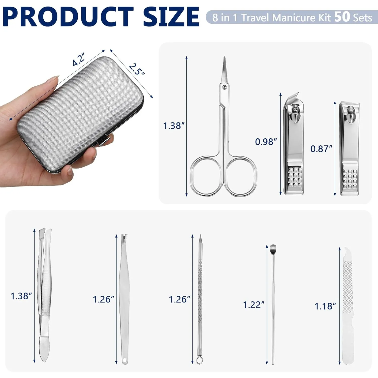 Geosar 50 Set Travel Manicure Kit Nail Clippers Pedicure Professional Nail Care Tools Stainless Steel Grooming Nail Set with Portable Travel Case Gifts for Family(Sliver)