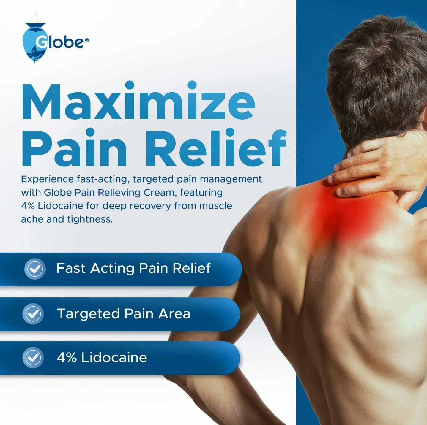 Globe Lidocaine 4%   Pain Relieving Cream, Fast Acting, Numbing Relief, Unscented, Compare to The Brand Name Lidocaine Plus Pain Relieving Cream. (3 oz Tubes x 3) (Total 9 oz)