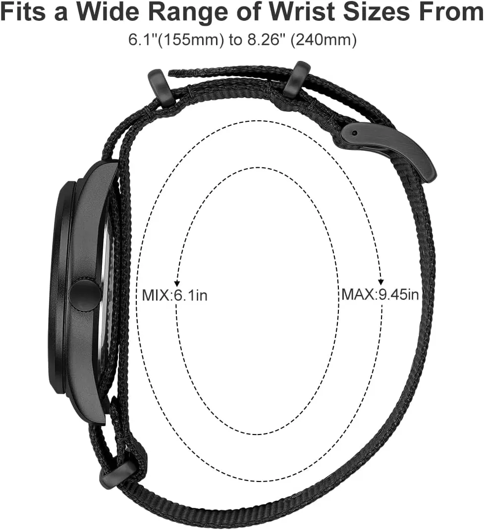 GOLDEN HOUR Men's Nylon Slip-Thru Strap Watch with Military Time Easy Read Dial Glowing Hands