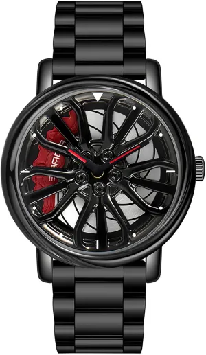 Gosasa Men Racing Watches Rotatable Car Rim Wheel hub Design Sports Watches Stainless Steel Waterproof Watch