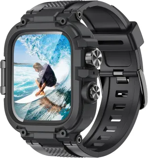 Goton IP68 Waterproof Rugged Band for Apple Watch 46mm/45mm/44mm with Case build-in Screen Protector – Heavy Duty Sport Strap Compatible with iWatch Series 10/9/8/7/6/5/4/SE