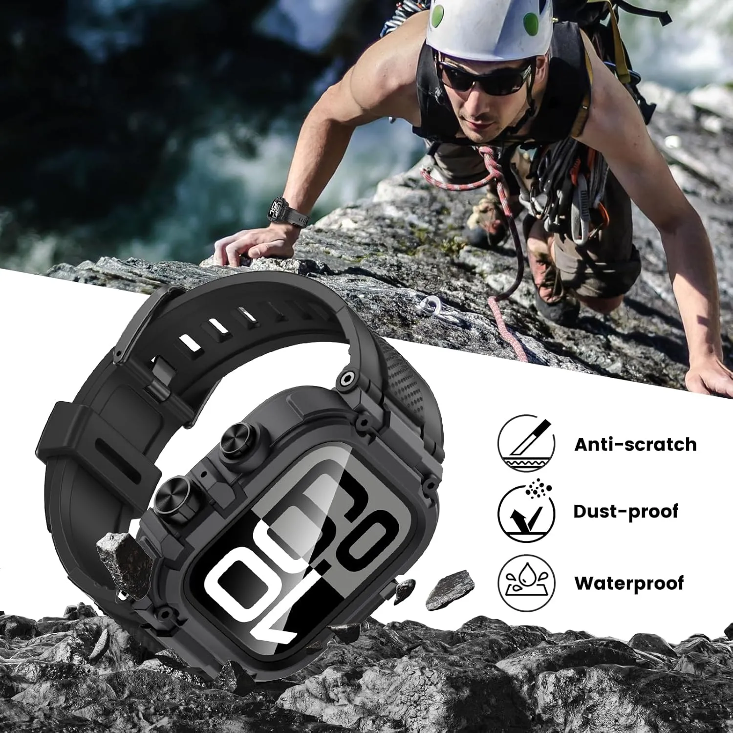 Goton IP68 Waterproof Rugged Band for Apple Watch 46mm/45mm/44mm with Case build-in Screen Protector – Heavy Duty Sport Strap Compatible with iWatch Series 10/9/8/7/6/5/4/SE