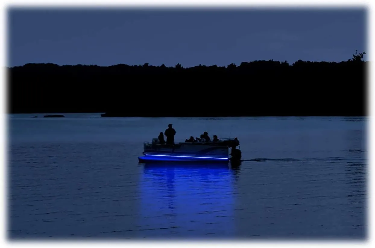 Green Blob Outdoors Pimp My Pontoon Neon Blue, Green, or UV for 18-29ft Models Under Deck Lighting Kit w Bonus Red & Green Navigation Strips, Under Deck (Neon Blue, 25)