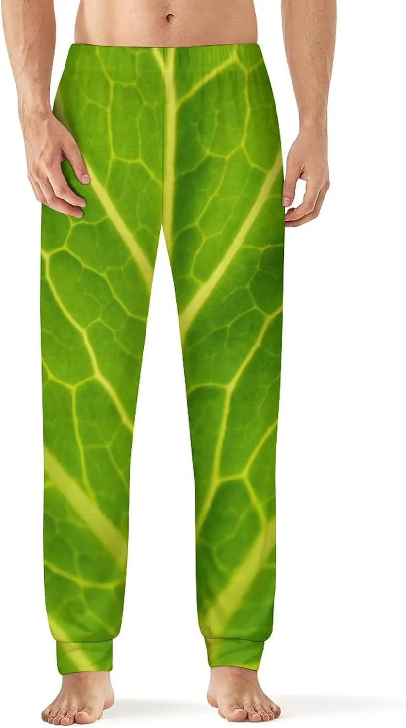 Green Cabbage Leaf Mens Pajama Pants,Lightweight Lounge Casual Sleep Pants for Men