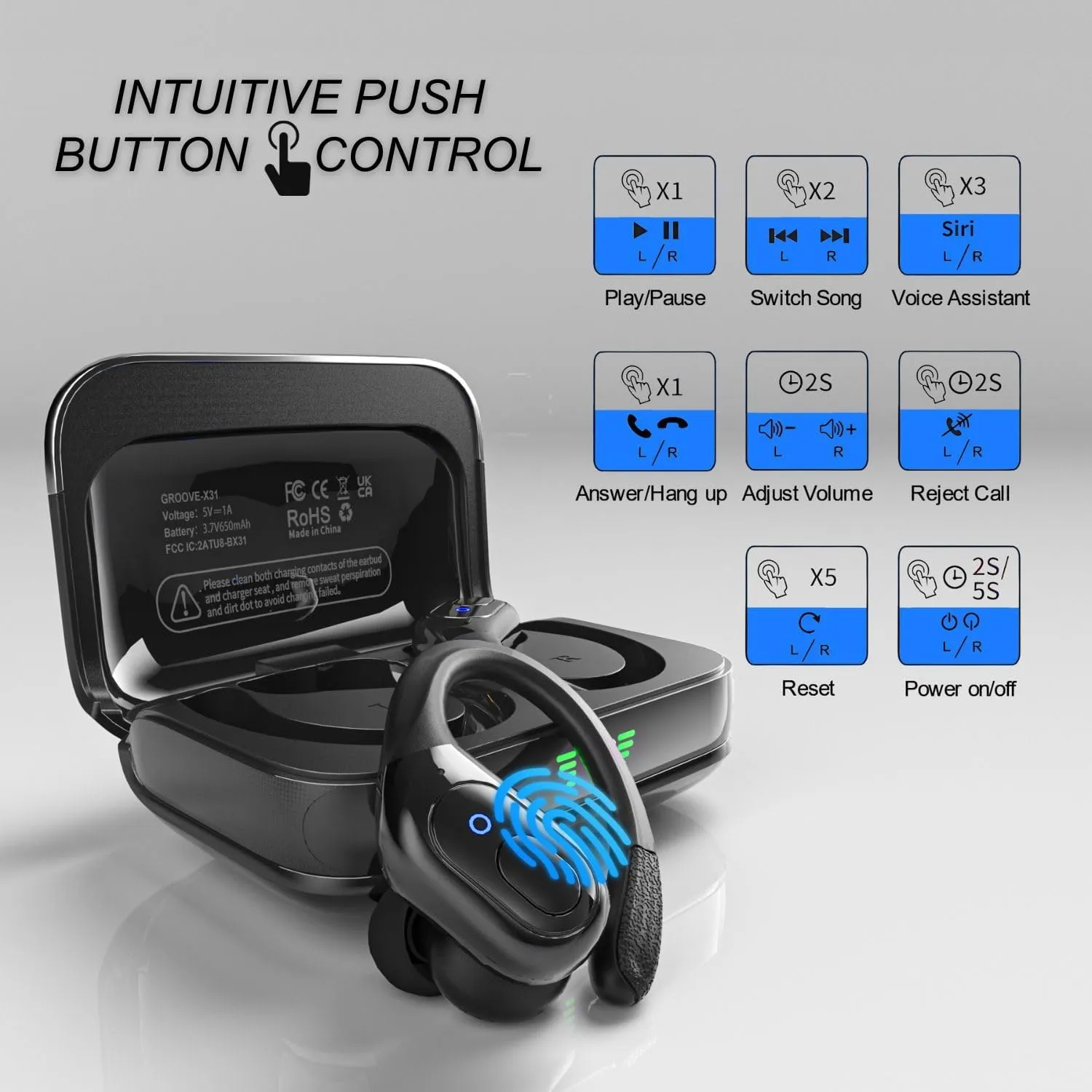Groove Electronics 4-in-1 Wireless Earbuds w/Charging Case - 80 Hours Playtime Wireless Headphones Bluetooth 5.3 IPX7 Waterproof Noise Cancelling Earphones with LED Light Display | Phone Charging Pad