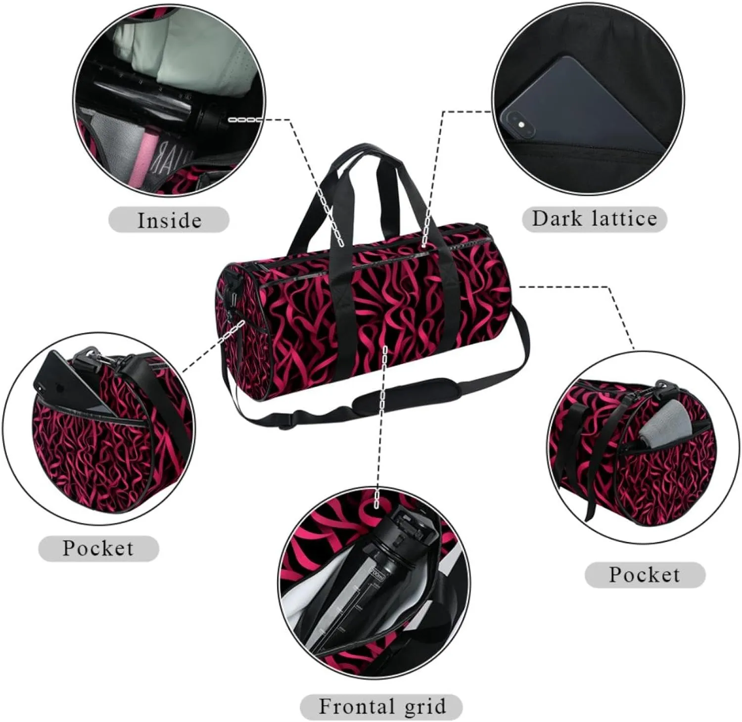 Gym Bag for Women,Small Gym Bag for Men,Breast Cancer Ribbon Pink,Overnight Bag