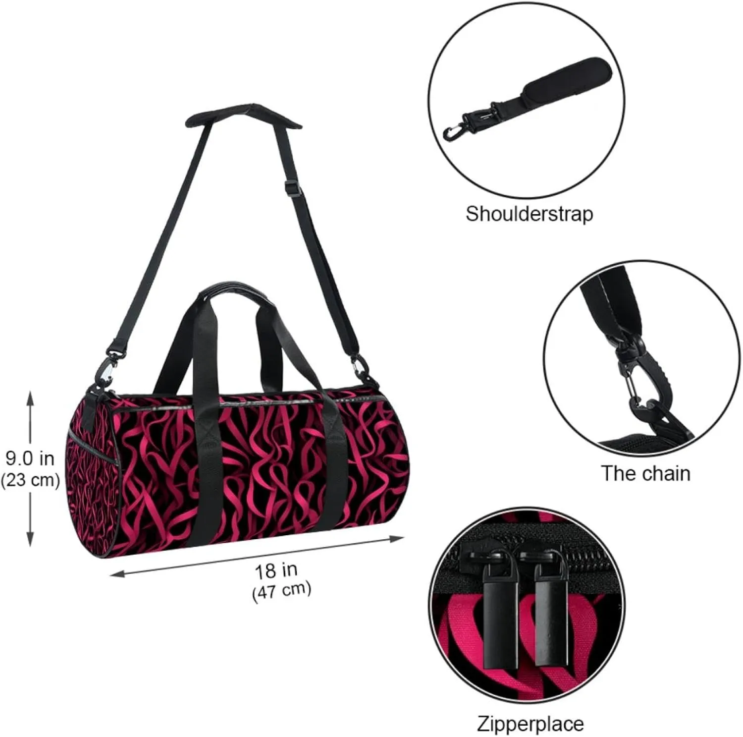 Gym Bag for Women,Small Gym Bag for Men,Breast Cancer Ribbon Pink,Overnight Bag