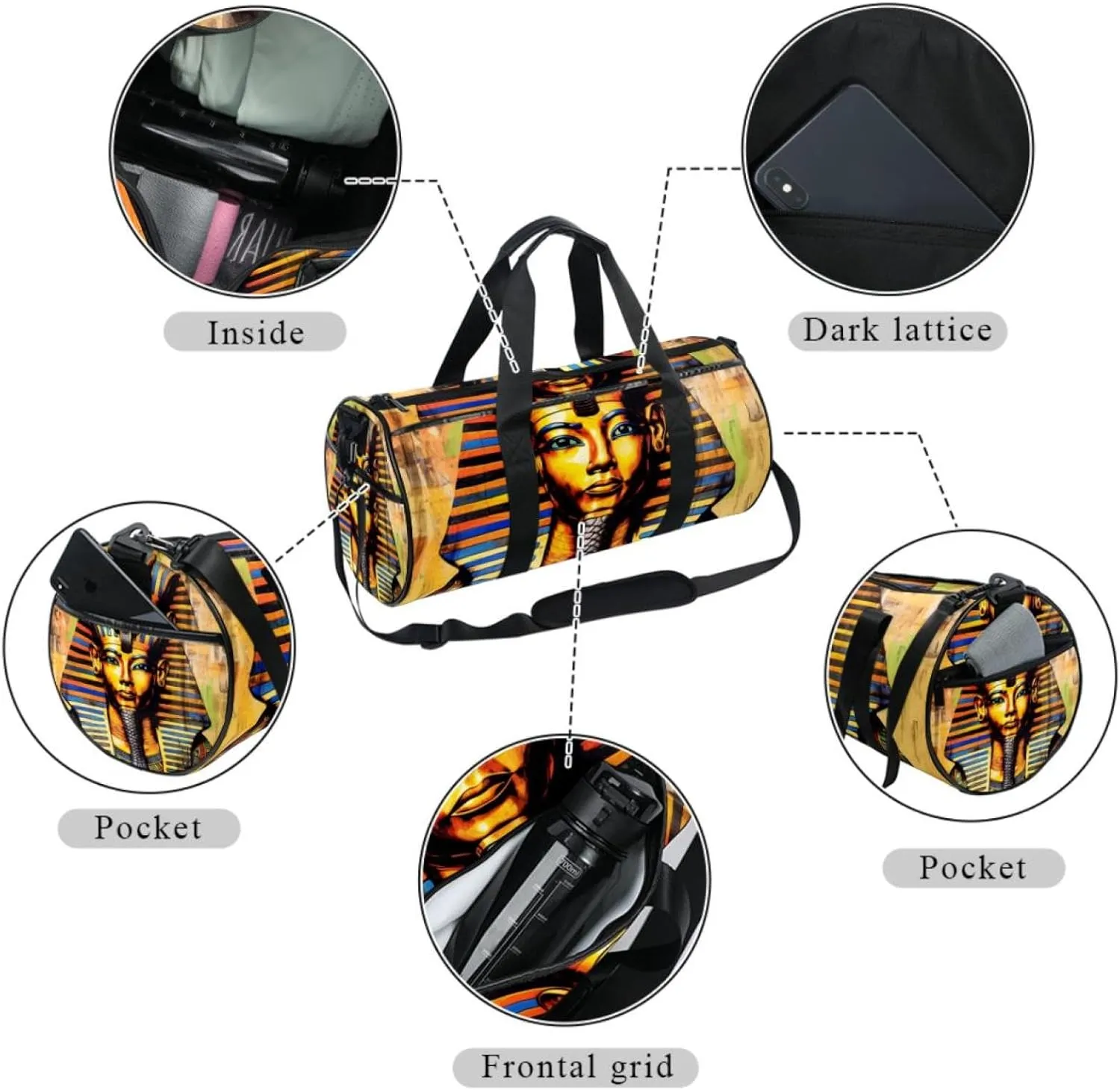 Gym Bag for Women,Small Gym Bag for Men,Egyptian Ancient Retro Nation,Overnight Bag