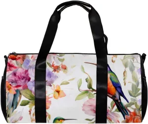 Gym Bag for Women,Small Gym Bag for Men,Flowers and Birds Flower Bush,Overnight Bag