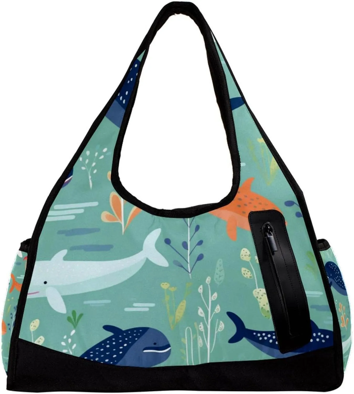 Gym Bag for Women,Small Gym Bag for Men,Sea Wave Whales Cute,Overnight Bag