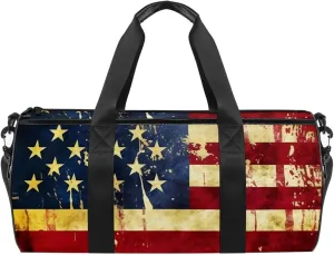 Gym Bag for Women,Small Gym Bag for Men,Vintage American Flag Print,Overnight Bag