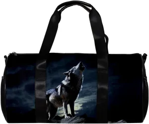 Gym Bag for Women,Small Gym Bag for Men,Wolf Moon Galaxy,Overnight Bag
