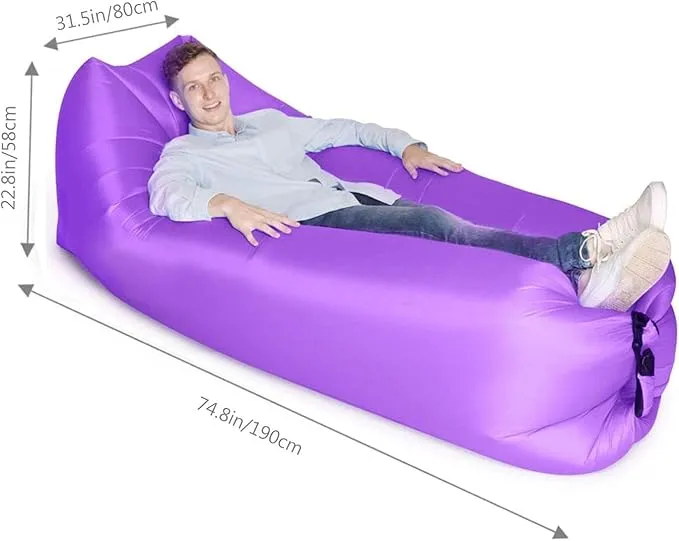 HaiChao Inflatable Lounger Sofa Air Chair Sofa Sleeping Bag Couch Air Sofa Bed for Lakes, Beaches, Garden, Camping (Purple)