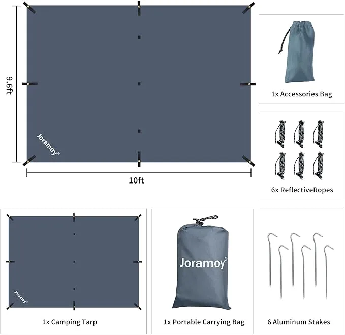Hammock Rain Fly 10×10FT - Waterproof Camping Tarp Portable Tent Tarp Premium Backpacking Tarp Sheleter with UV Protection Layer for Camping Hiking Outdoor(Gray)