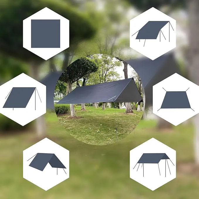 Hammock Rain Fly 10×10FT - Waterproof Camping Tarp Portable Tent Tarp Premium Backpacking Tarp Sheleter with UV Protection Layer for Camping Hiking Outdoor(Gray)