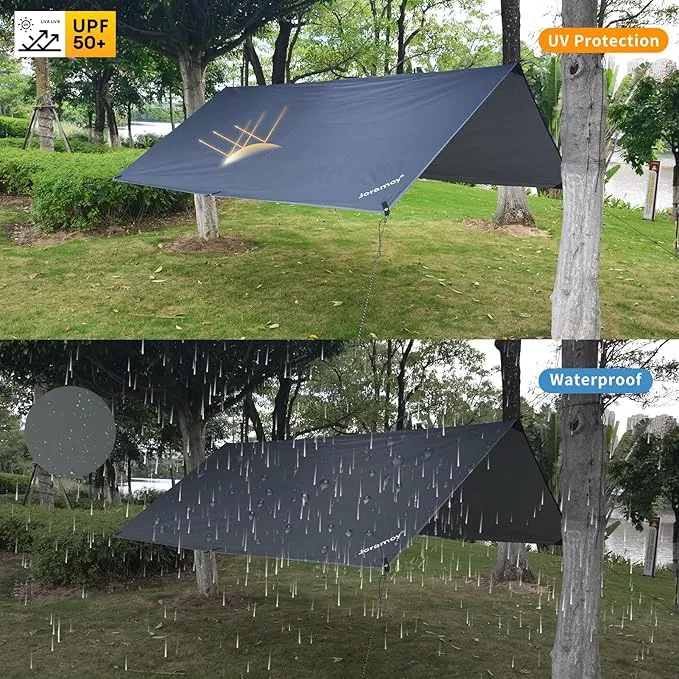 Hammock Rain Fly 10×10FT - Waterproof Camping Tarp Portable Tent Tarp Premium Backpacking Tarp Sheleter with UV Protection Layer for Camping Hiking Outdoor(Gray)