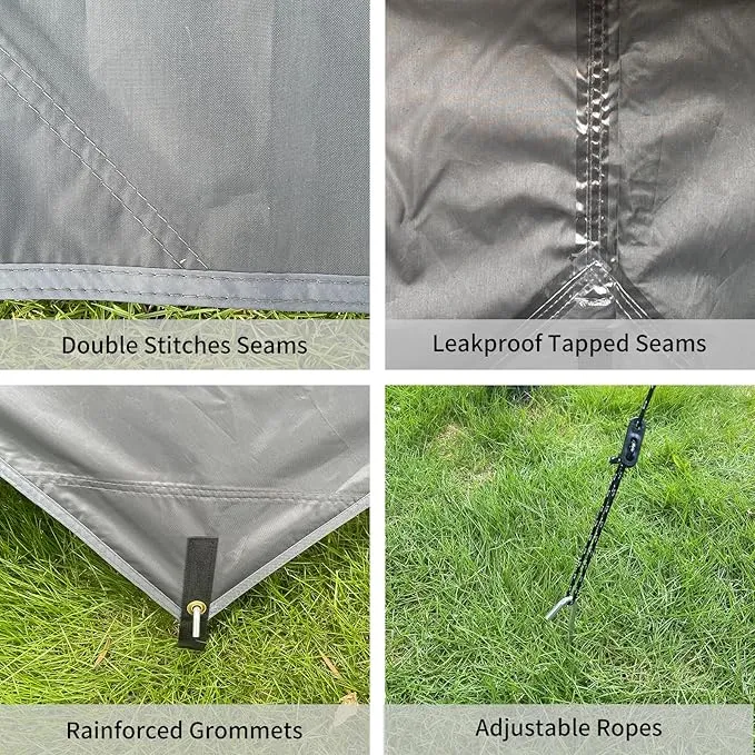 Hammock Rain Fly 10×10FT - Waterproof Camping Tarp Portable Tent Tarp Premium Backpacking Tarp Sheleter with UV Protection Layer for Camping Hiking Outdoor(Gray)