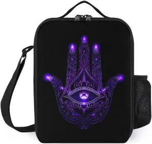 Hamsa Hand Reactive Evil Eye Insulated Lunch Bag Portable Lunch Box Lunch Tote Bag with Shoulder Strap for Work Travel